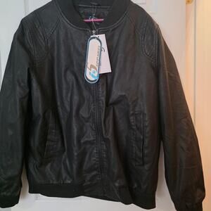 NWT i5 Apparel Black PU Faux Leather Bomber Jacket Men's XL $60 Retail